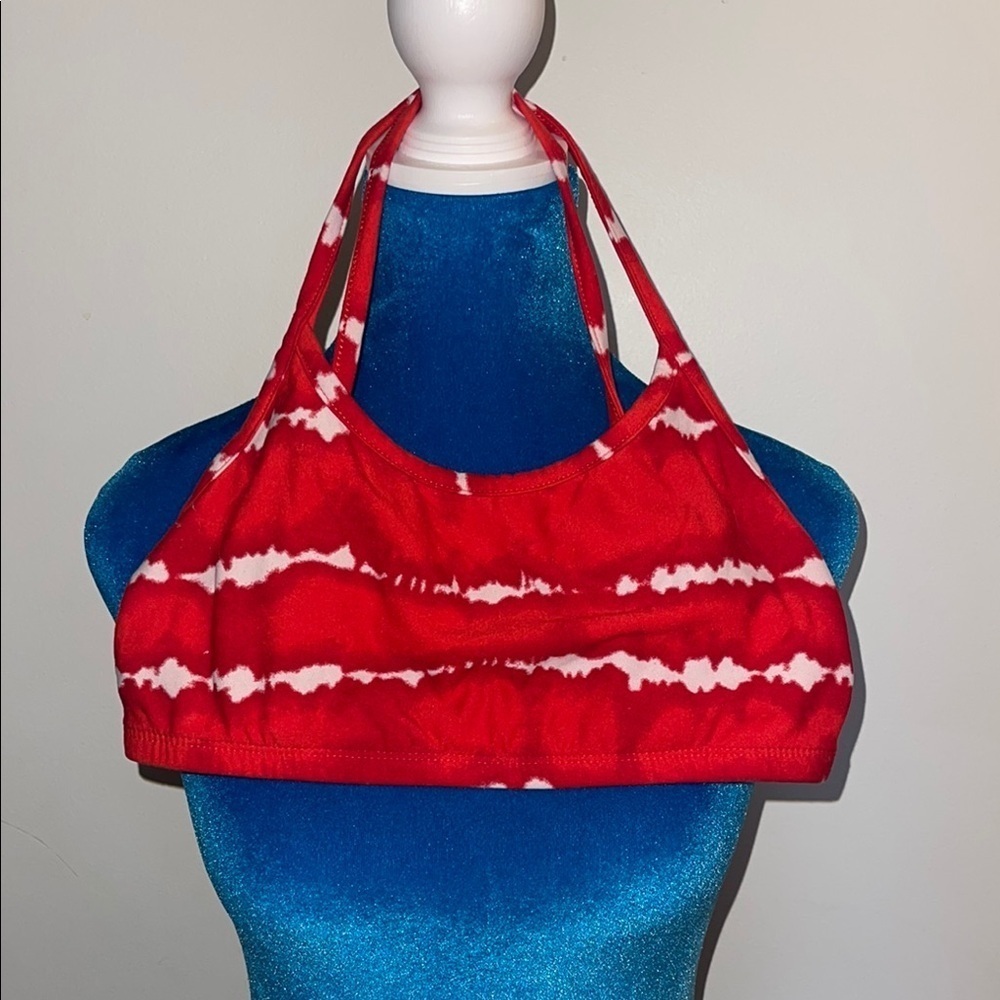 Vibrant Red and White Tie-Dye Women's Bralette
